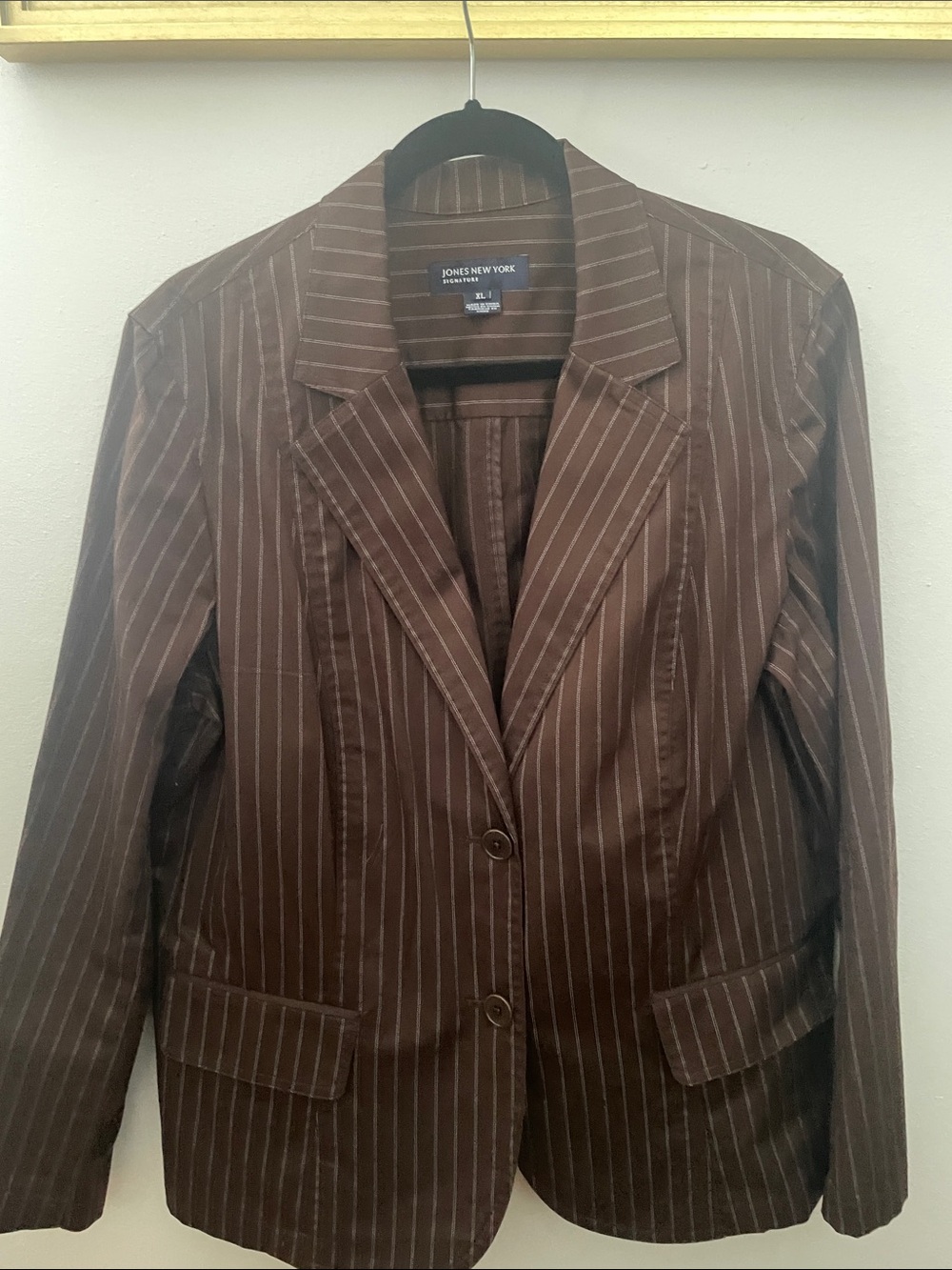 Jones New York Brown Pinstripe Single-Breasted Blazer